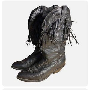 Vintage Laredo Black Leather Fringe Cowboy Boots